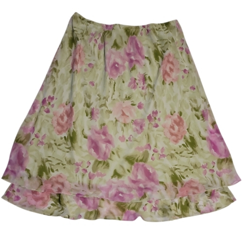 Skirt Floral Midi Sheer Lined Flowy Billowy Balletcore Feminine Fairycore